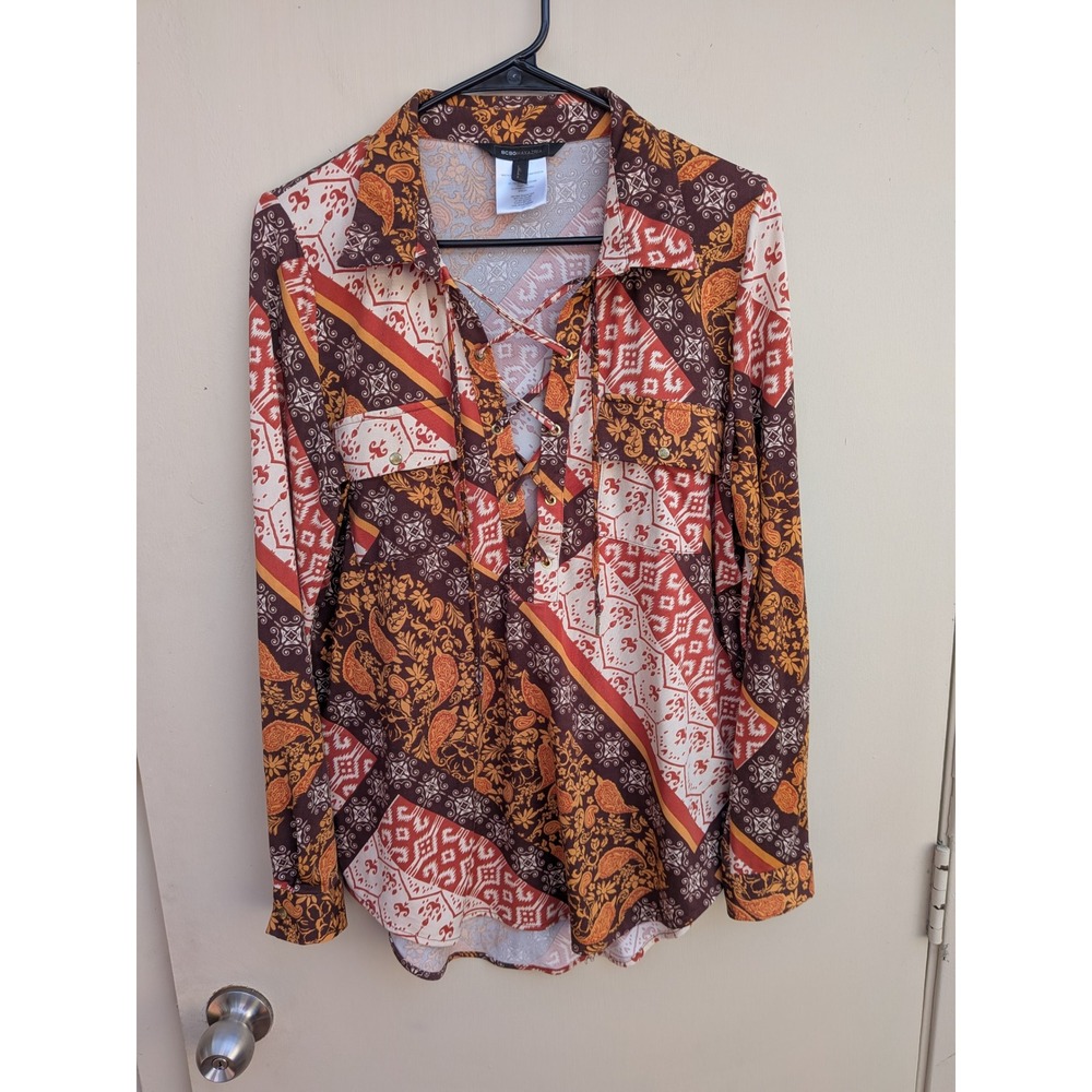 BCBGMAXAZRIA Patchwork Print Long Sleeve Blouse B… - image 1